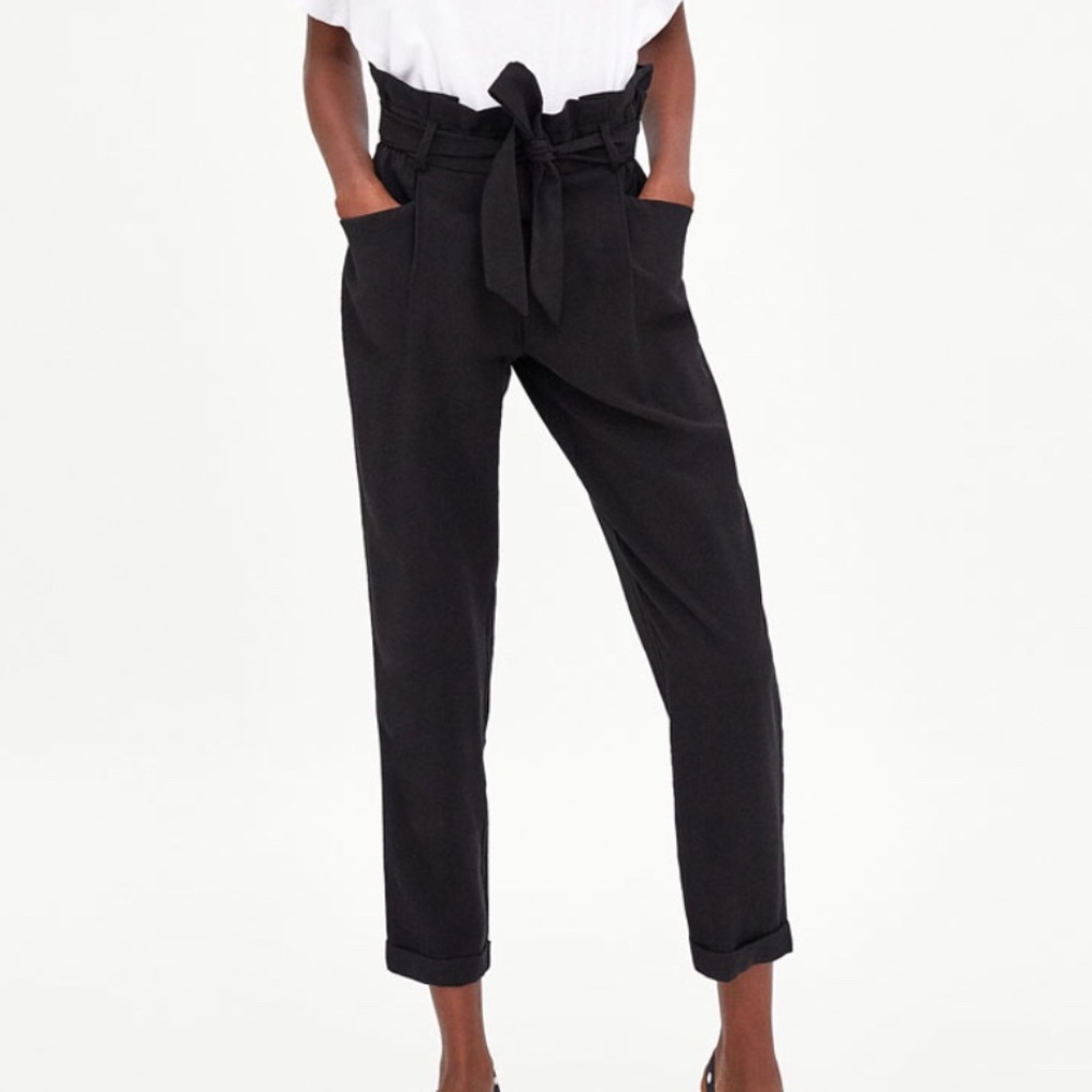 ZARA-High waisted paperboy pants with tie belt